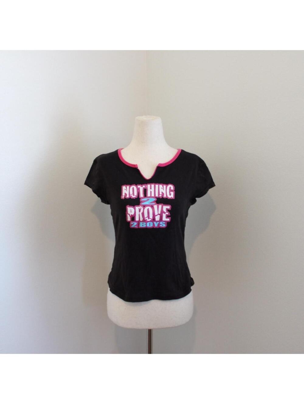 Y2K No Boundaries black & pink baby tee with "nothing 2 prove 2 boys" graphic